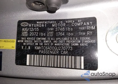 2016 Hyundai Veloster из США, поврежденный, VIN KMHTC6AD0GU270773